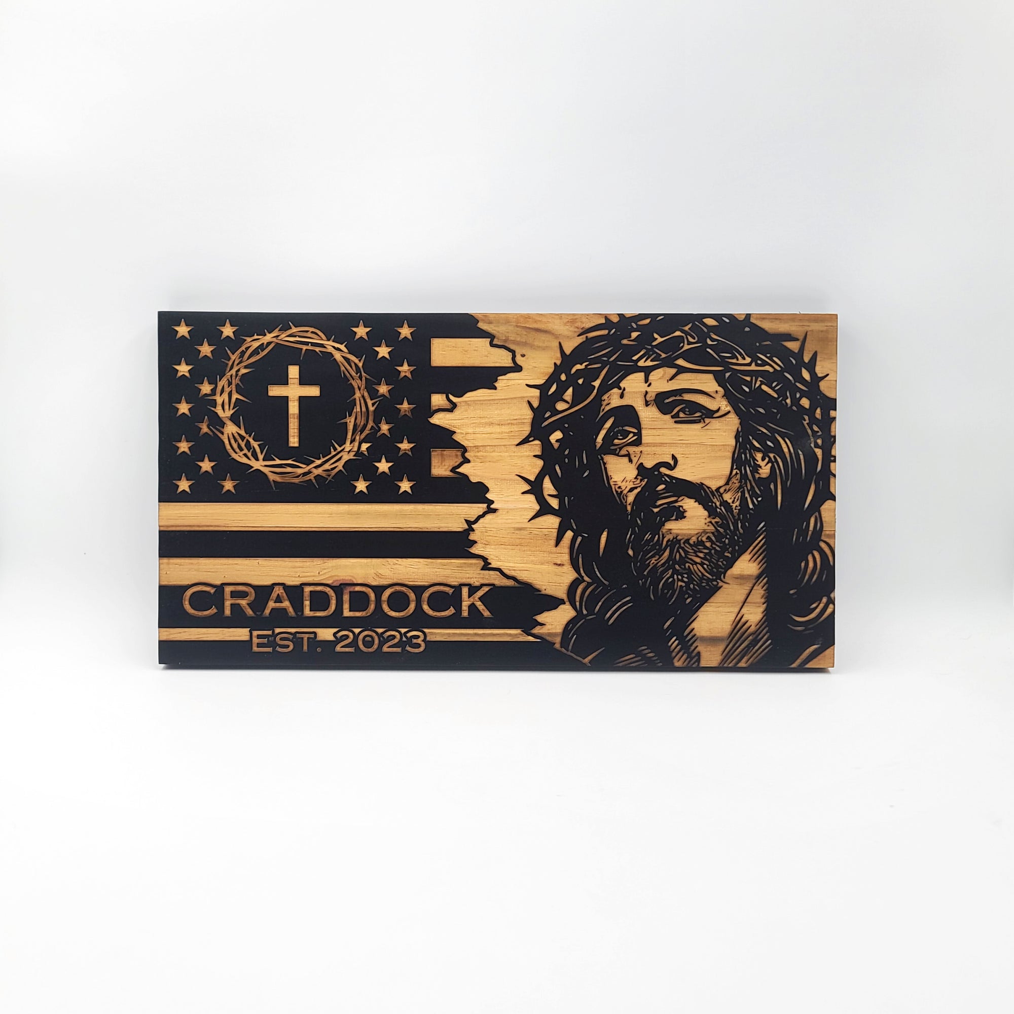 SWEF001 - Jesus Wooden American Flag - Engraved Flag
