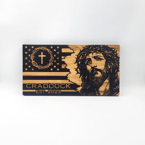 SWEF001 - Jesus Wooden American Flag - Engraved Flag - Carved Flags