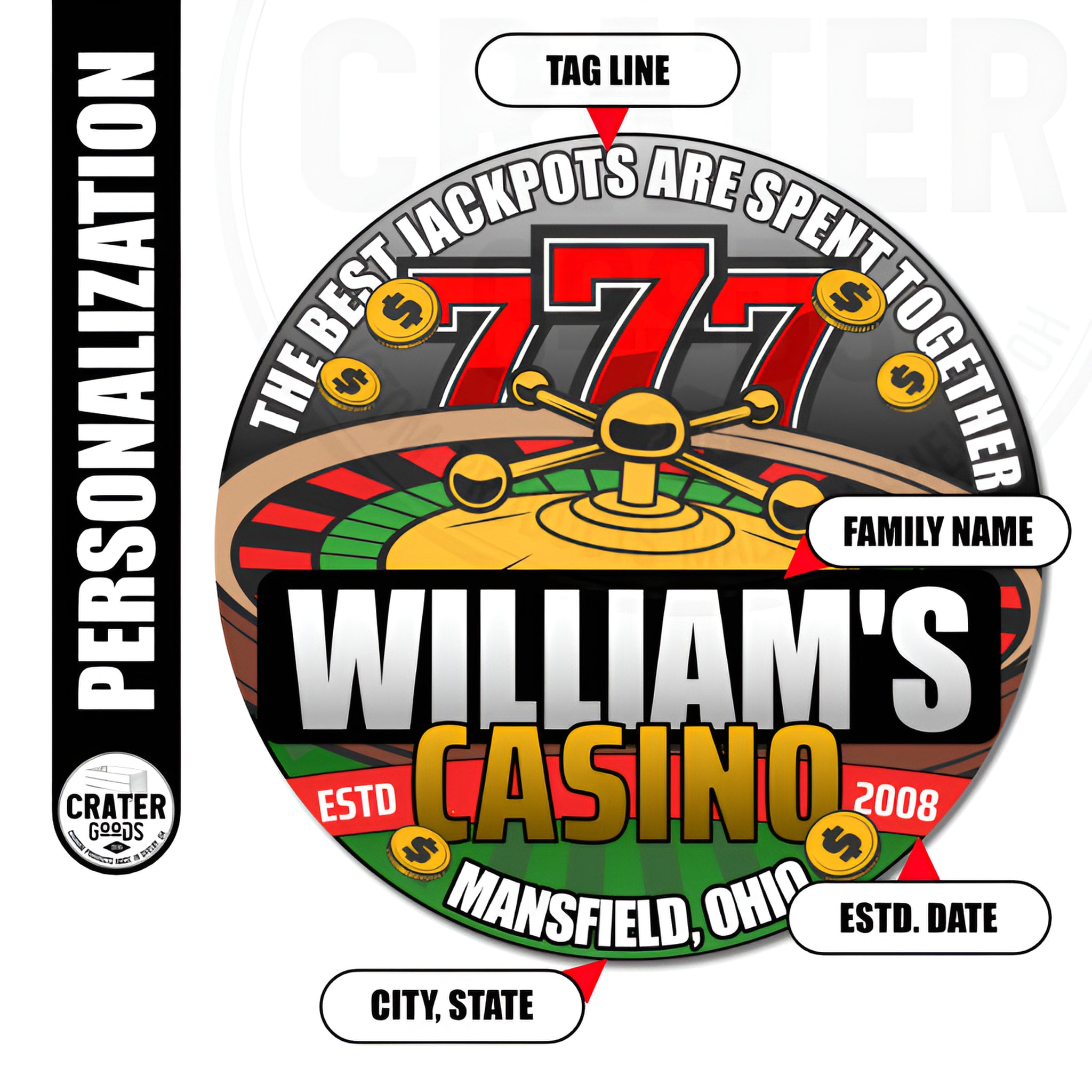 PAS001 - Personalized Casino Game Room Sign - Personalized Signs