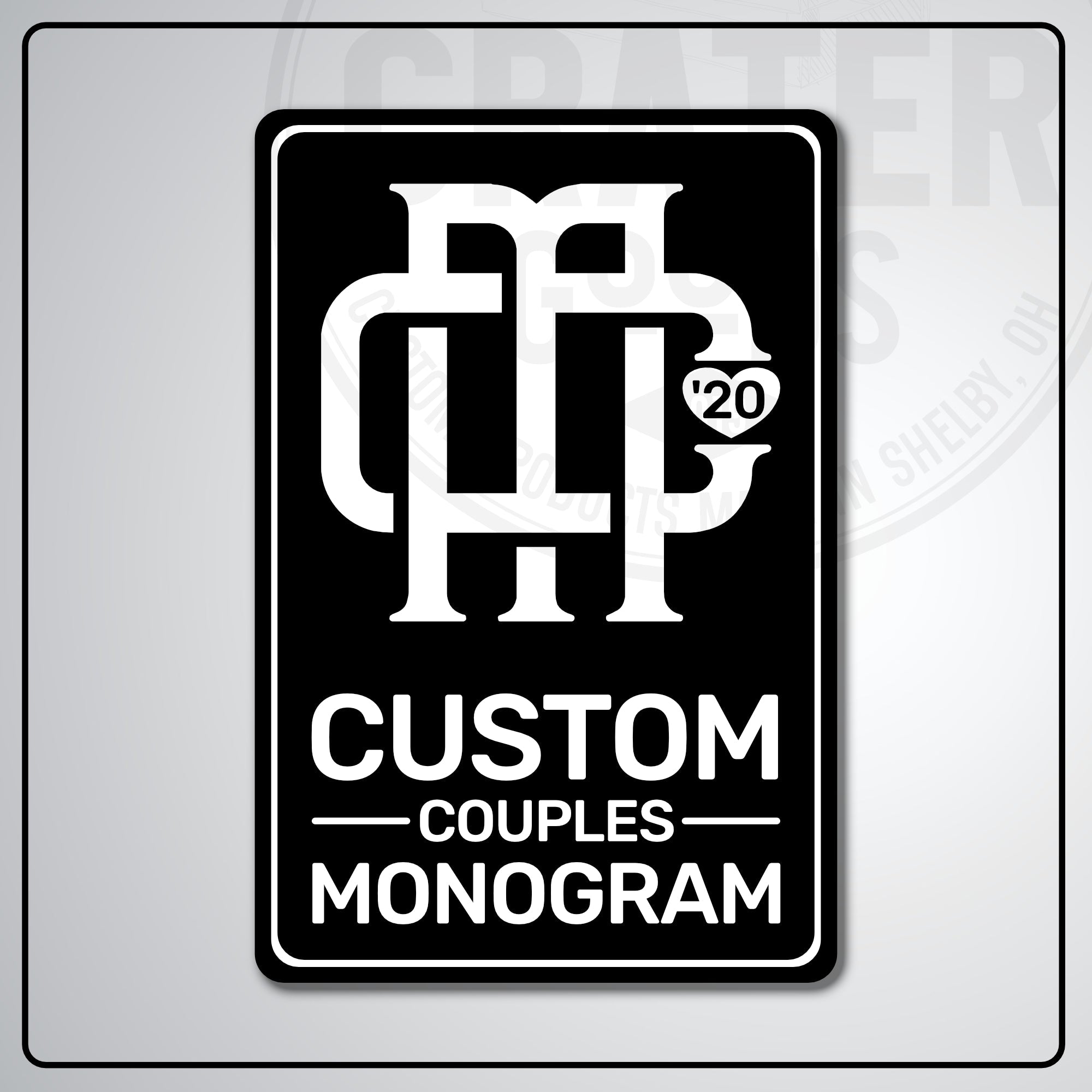 Custom Couples Monogram Aluminum Sign | AMS002 - 8’’x12’’ / Black - Monogram Signs