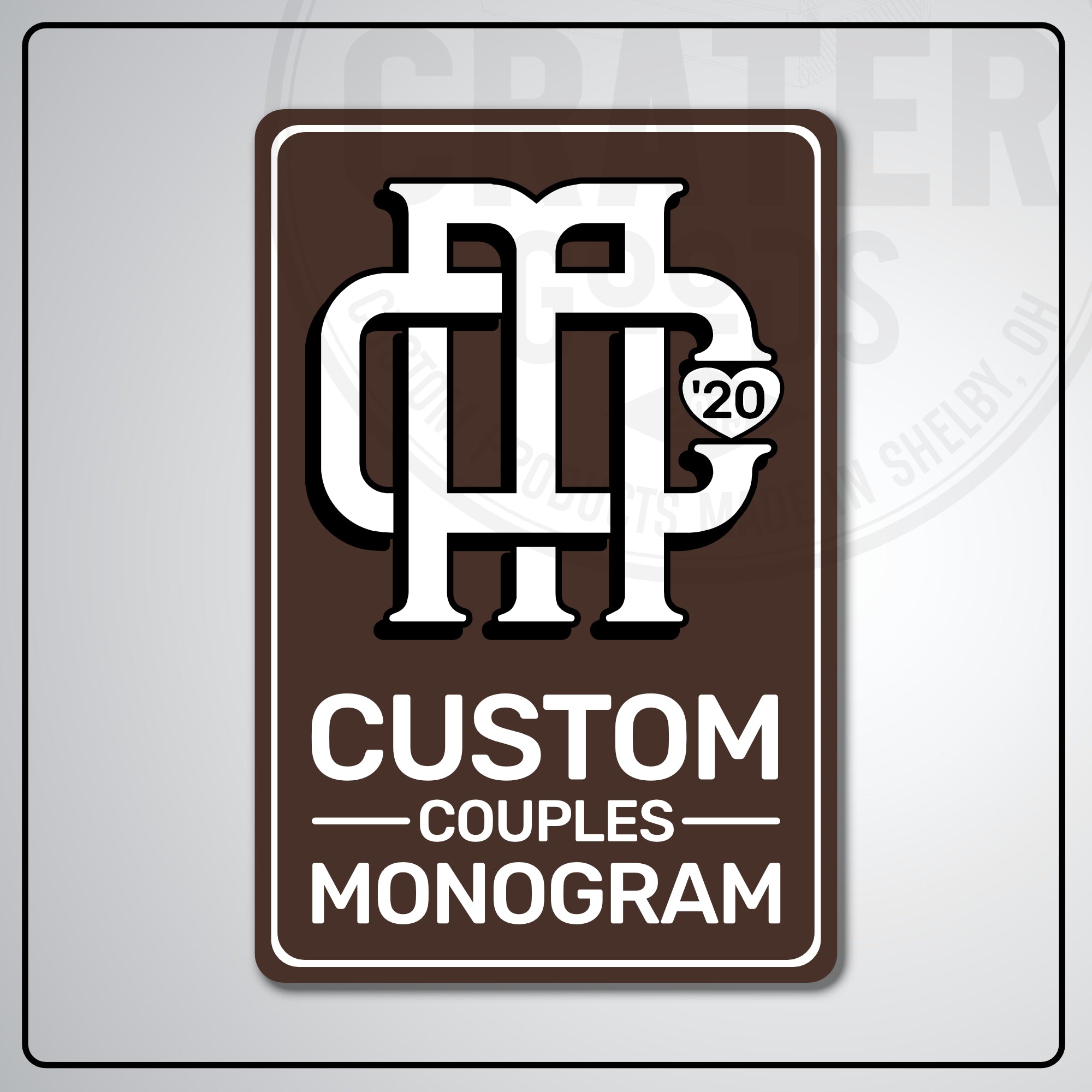 Custom Couples Monogram Aluminum Sign | AMS002 - 8’’x12’’ / Brown - Monogram Signs