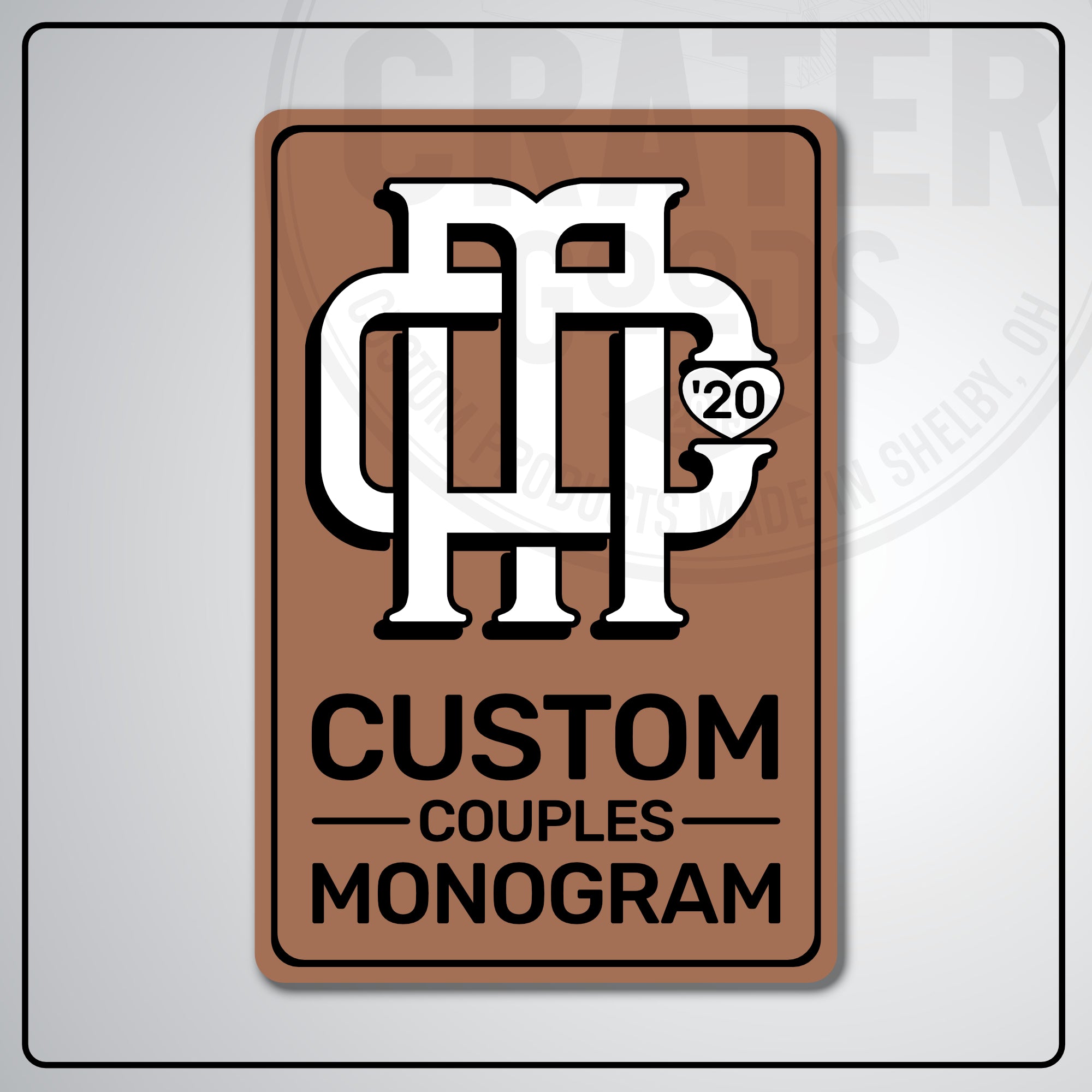 Custom Couples Monogram Aluminum Sign | AMS002 - 8’’x12’’ / Copper - Monogram Signs