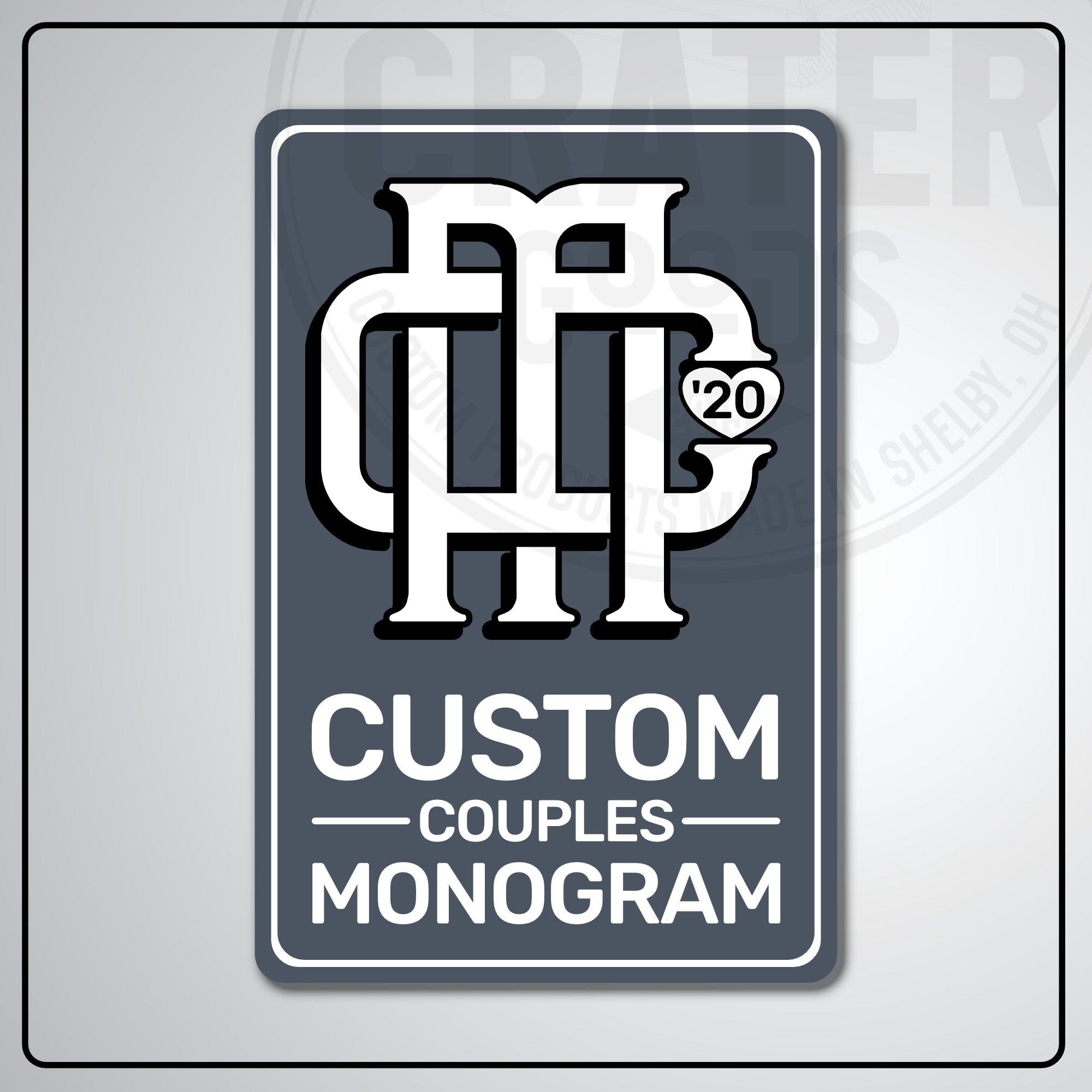 Custom Couples Monogram Aluminum Sign | AMS002 - 8’’x12’’ / Gray - Monogram Signs