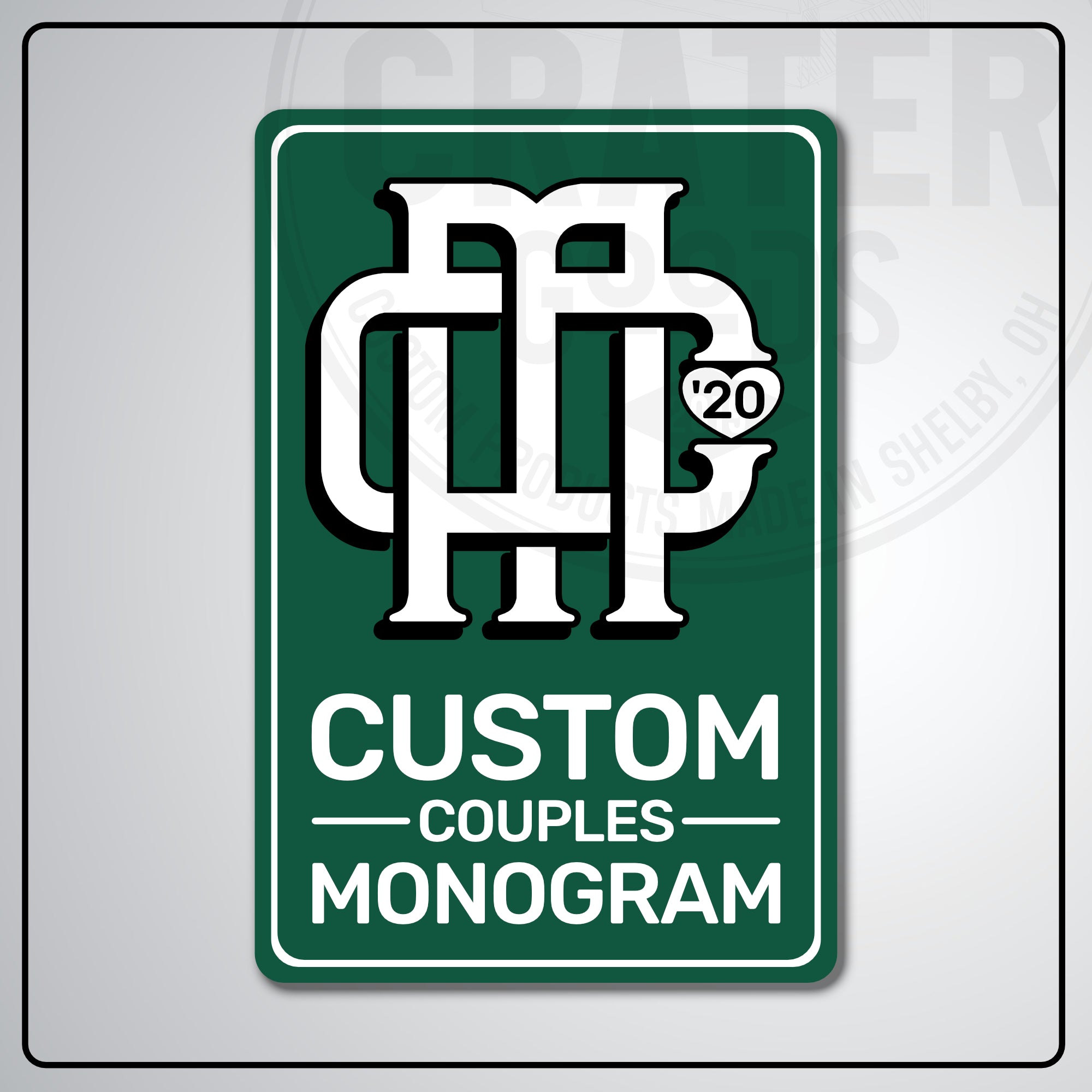 Custom Couples Monogram Aluminum Sign | AMS002 - 8’’x12’’ / Green - Monogram Signs