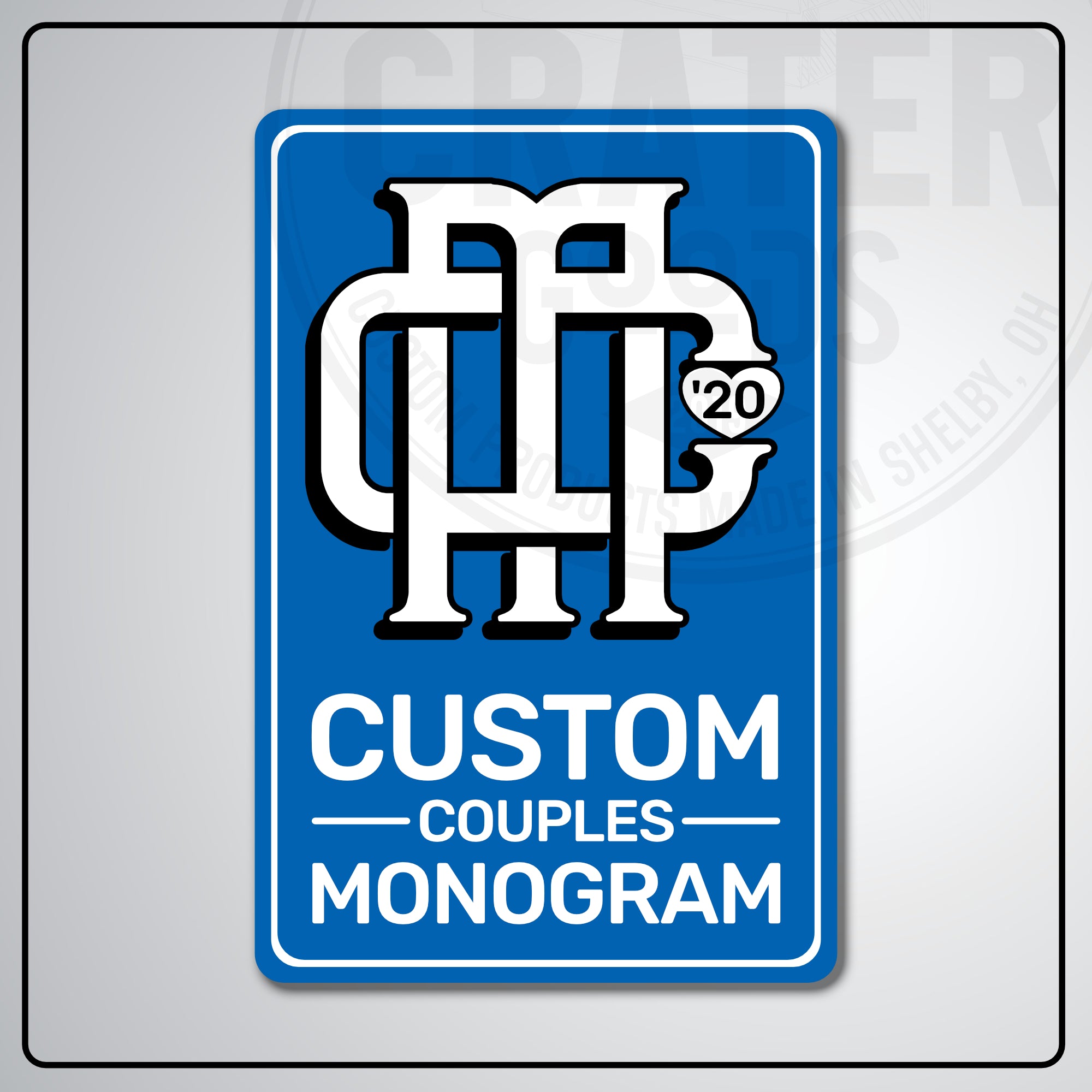 Custom Couples Monogram Aluminum Sign | AMS002 - 8’’x12’’ / Light Blue - Monogram Signs