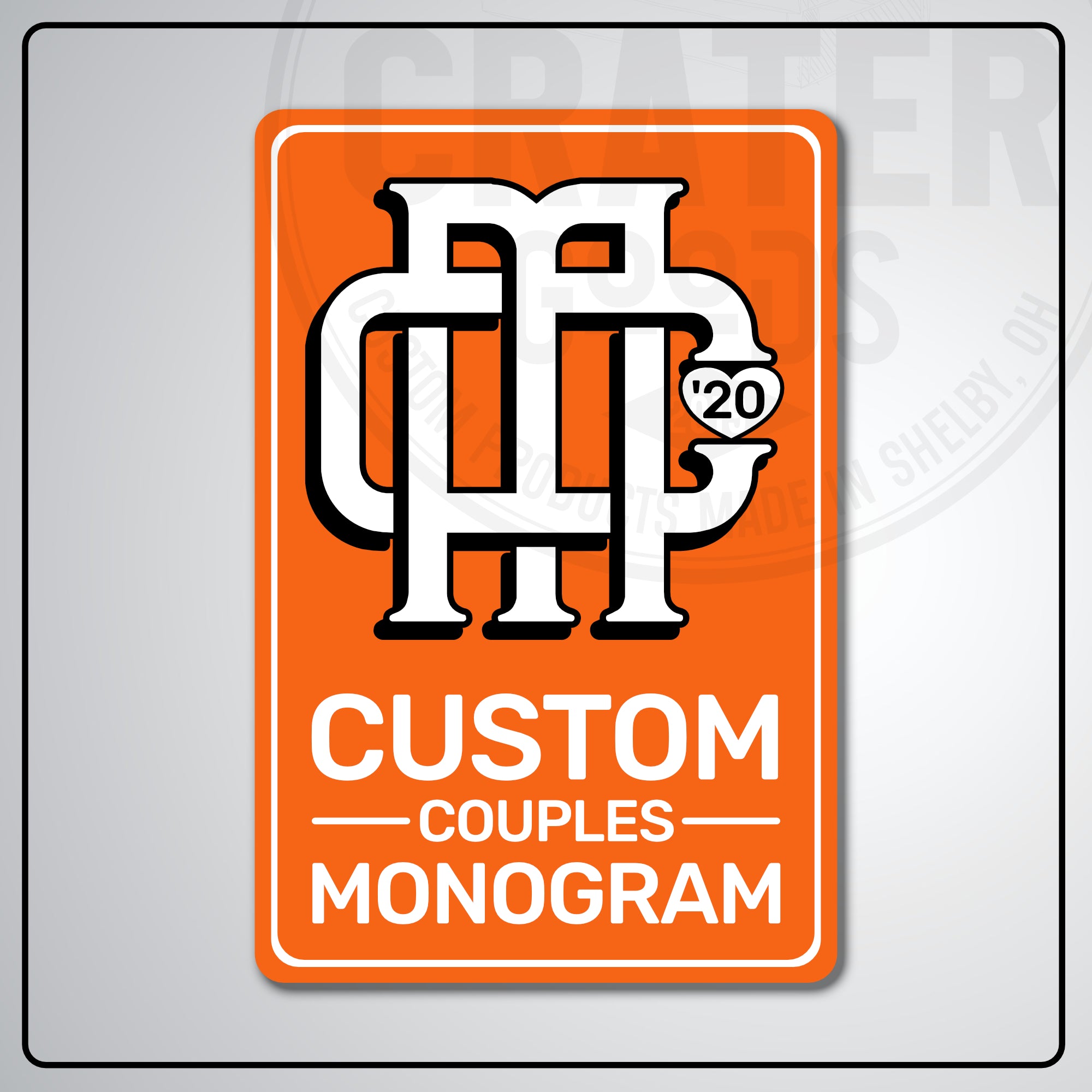 Custom Couples Monogram Aluminum Sign | AMS002 - 8’’x12’’ / Orange - Monogram Signs