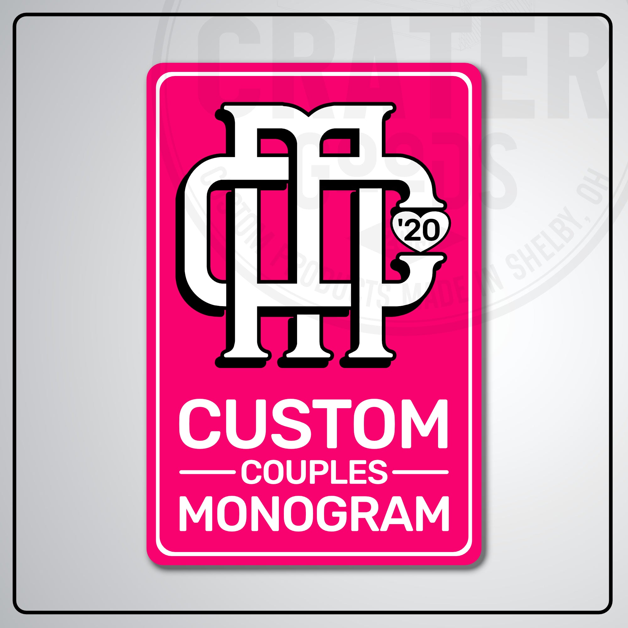 Custom Couples Monogram Aluminum Sign | AMS002 - 8’’x12’’ / Pink - Monogram Signs