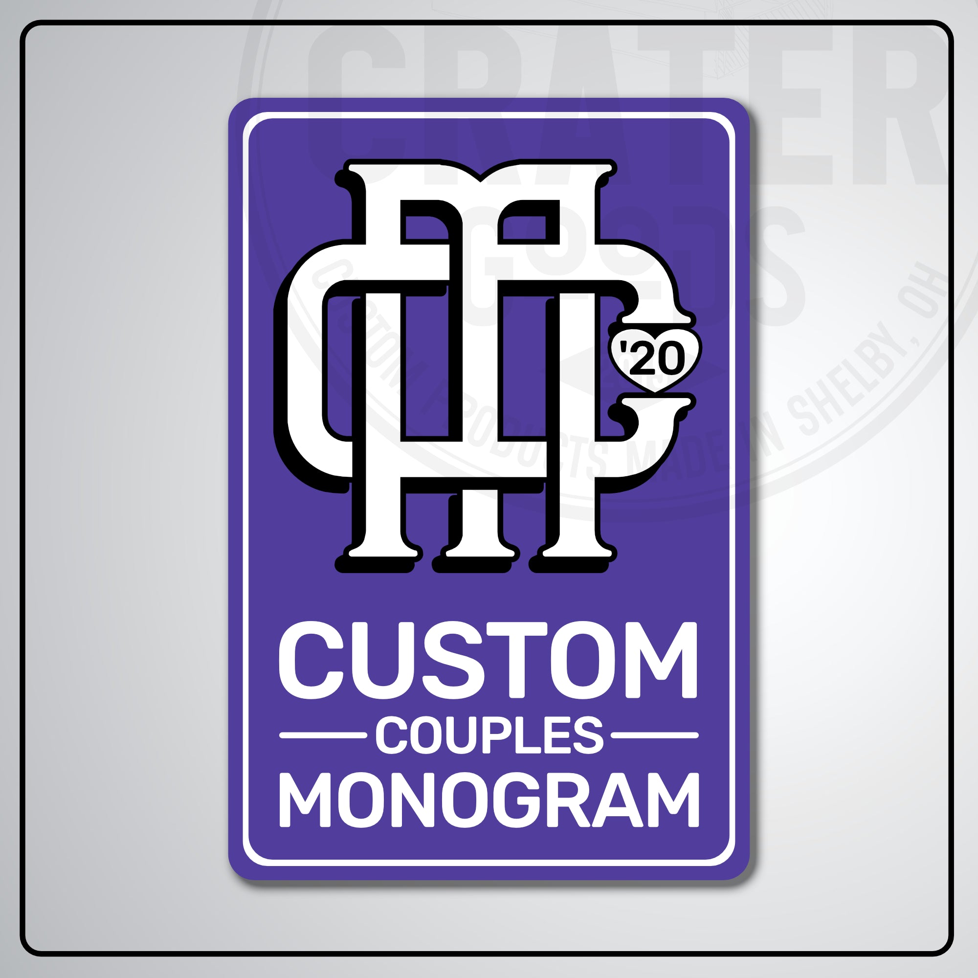 Custom Couples Monogram Aluminum Sign | AMS002 - 8’’x12’’ / Purple - Monogram Signs