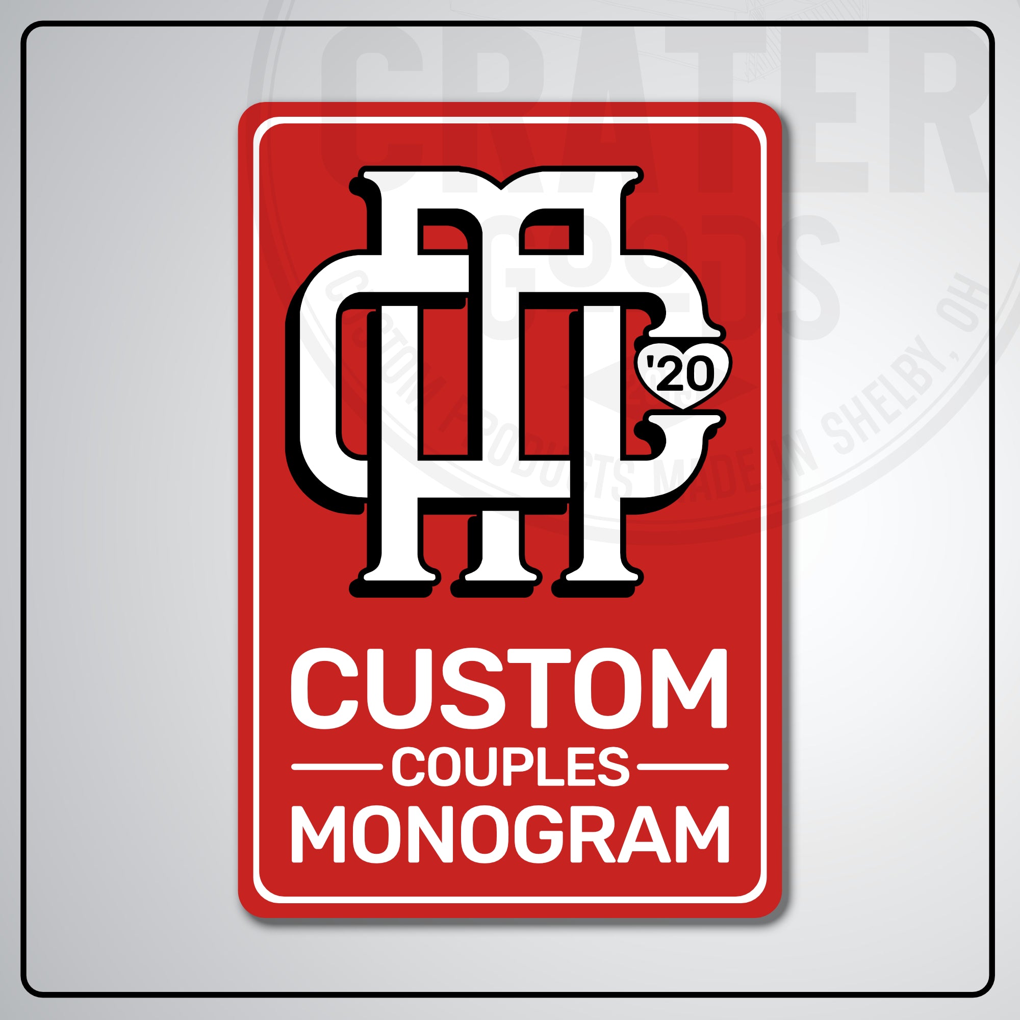 Custom Couples Monogram Aluminum Sign | AMS002 - 8’’x12’’ / Red - Monogram Signs