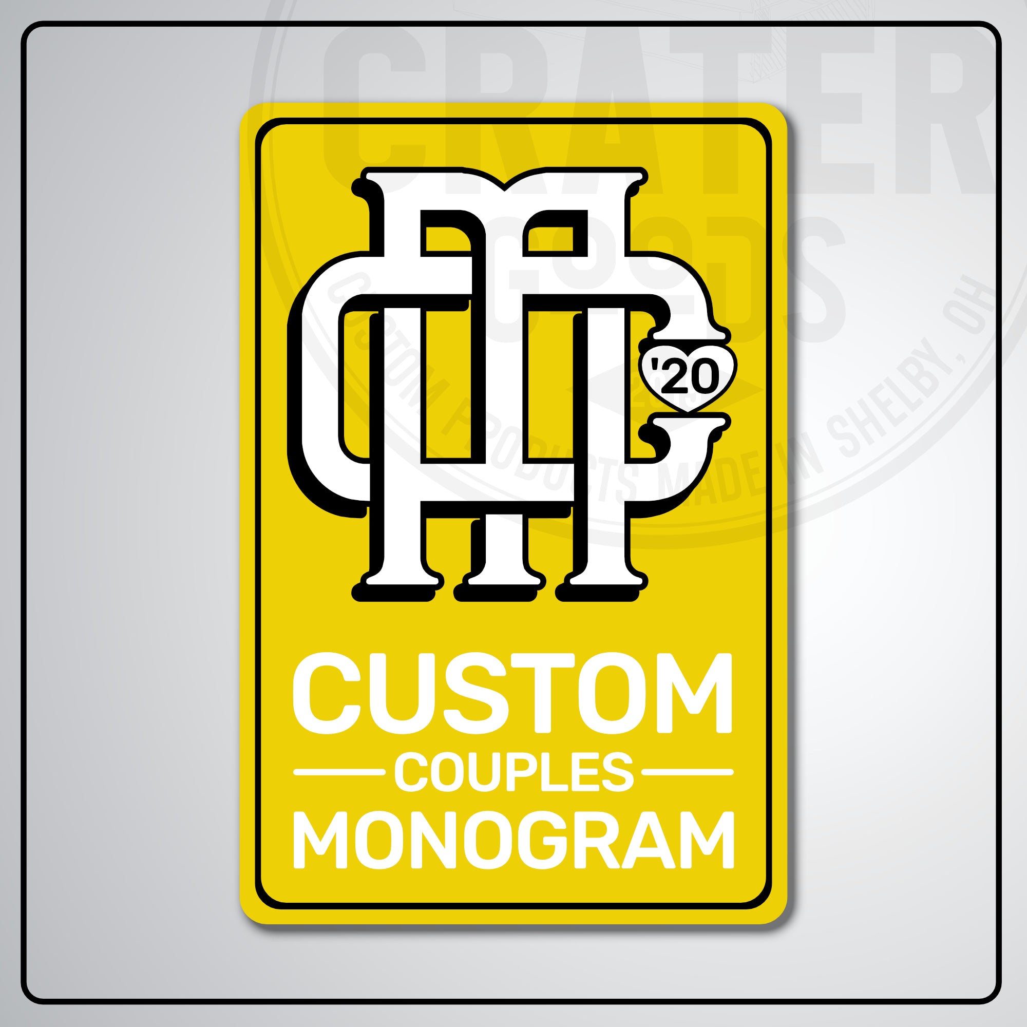 Custom Couples Monogram Aluminum Sign | AMS002 - 8’’x12’’ / Yellow - Monogram Signs