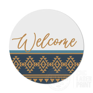 ASWI015 - Welcome Boho Fabric Aluminum Wreath Sign Insert - Wreath Sign Inserts