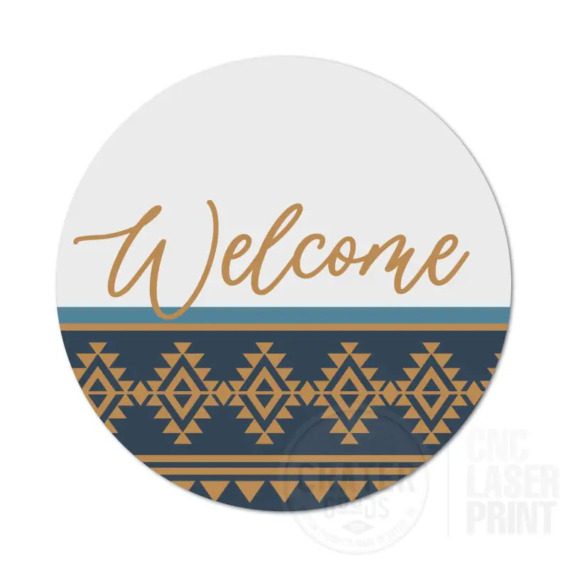 ASWI015 - Welcome Boho Fabric Aluminum Wreath Sign Insert - Wreath Sign Inserts