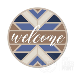 ASWI016 - Welcome Boho Blue Aluminum Wreath Sign Insert - Wreath Sign Inserts