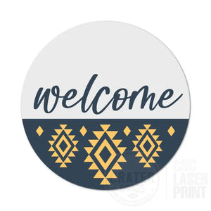 ASWI017 - Welcome Blue and Gold BOHO Aluminum Wreath Sign Insert - Wreath Sign Inserts