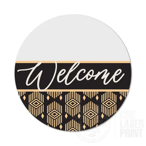 ASWI018 - Welcome Black and Gold BOHO Aluminum Wreath Sign Insert - Wreath Sign Inserts