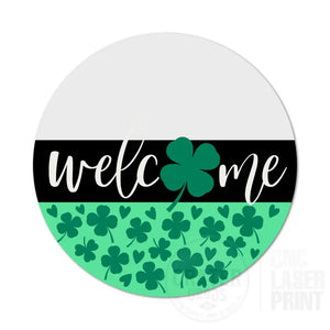 ASWI031 - Welcome Many Clovers Aluminum Wreath Sign Insert - Wreath Sign Inserts