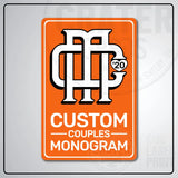 Custom Couples Monogram Aluminum Sign | AMS002 - 8’’x12’’ / Orange - Monogram Signs