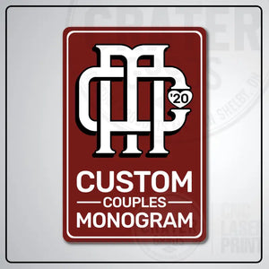 Custom Couples Monogram Aluminum Sign | AMS002 - 8’’x12’’ / Burgundy - Monogram Signs