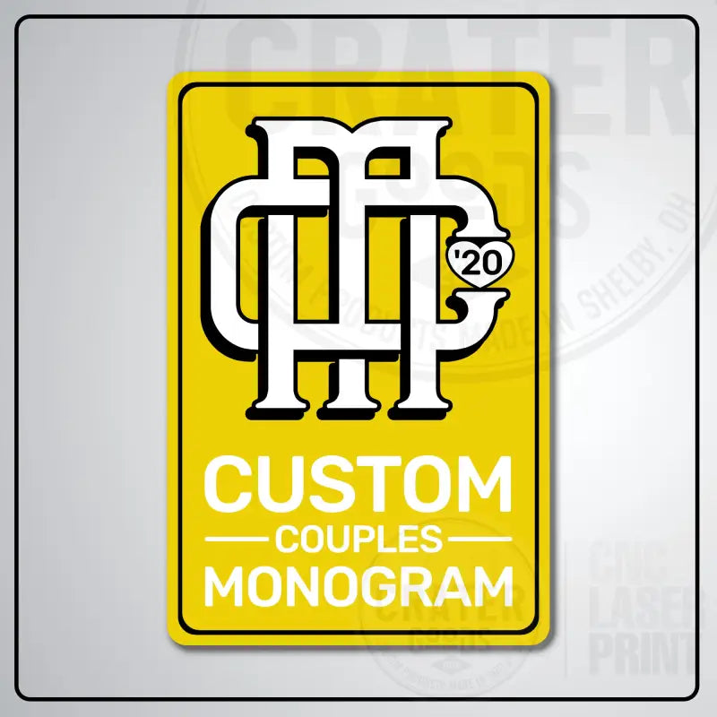 Custom Couples Monogram Aluminum Sign | AMS002 - 8’’x12’’ / Yellow - Monogram Signs