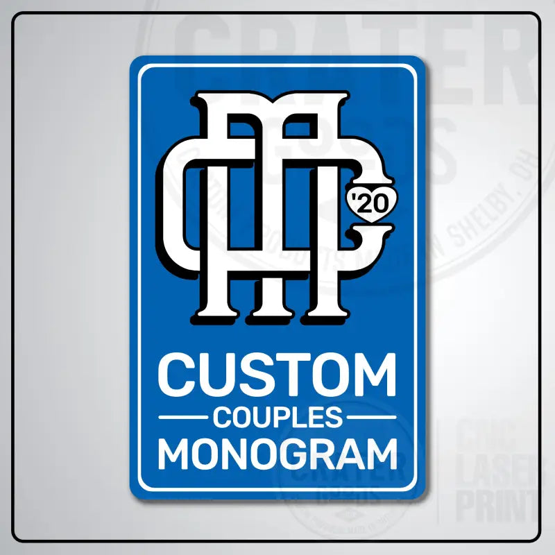 Custom Couples Monogram Aluminum Sign | AMS002 - 8’’x12’’ / Light Blue - Monogram Signs