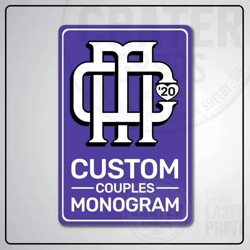 Custom Couples Monogram Aluminum Sign | AMS002 - 8’’x12’’ / Purple - Monogram Signs