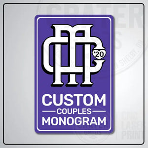 Custom Couples Monogram Aluminum Sign | AMS002 - 8’’x12’’ / Purple - Monogram Signs