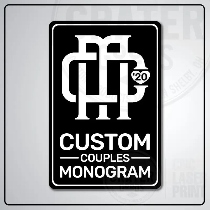 Custom Couples Monogram Aluminum Sign | AMS002 - 8’’x12’’ / Black - Monogram Signs