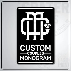 Custom Couples Monogram Aluminum Sign | AMS002 - 8’’x12’’ / Black - Monogram Signs