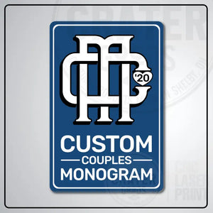 Custom Couples Monogram Aluminum Sign | AMS002 - 8’’x12’’ / Blue - Monogram Signs