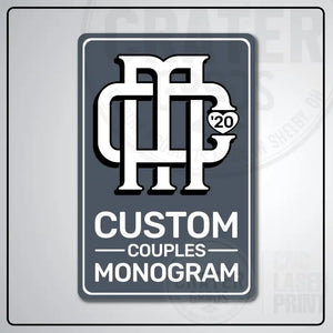 Custom Couples Monogram Aluminum Sign | AMS002 - 8’’x12’’ / Gray - Monogram Signs