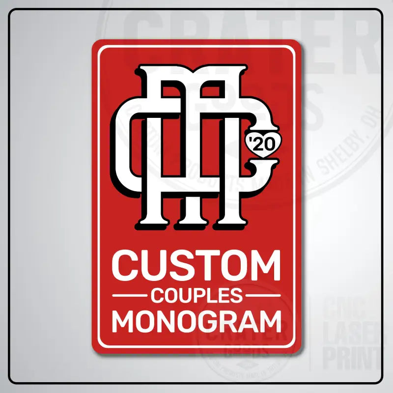 Custom Couples Monogram Aluminum Sign | AMS002 - 8’’x12’’ / Red - Monogram Signs