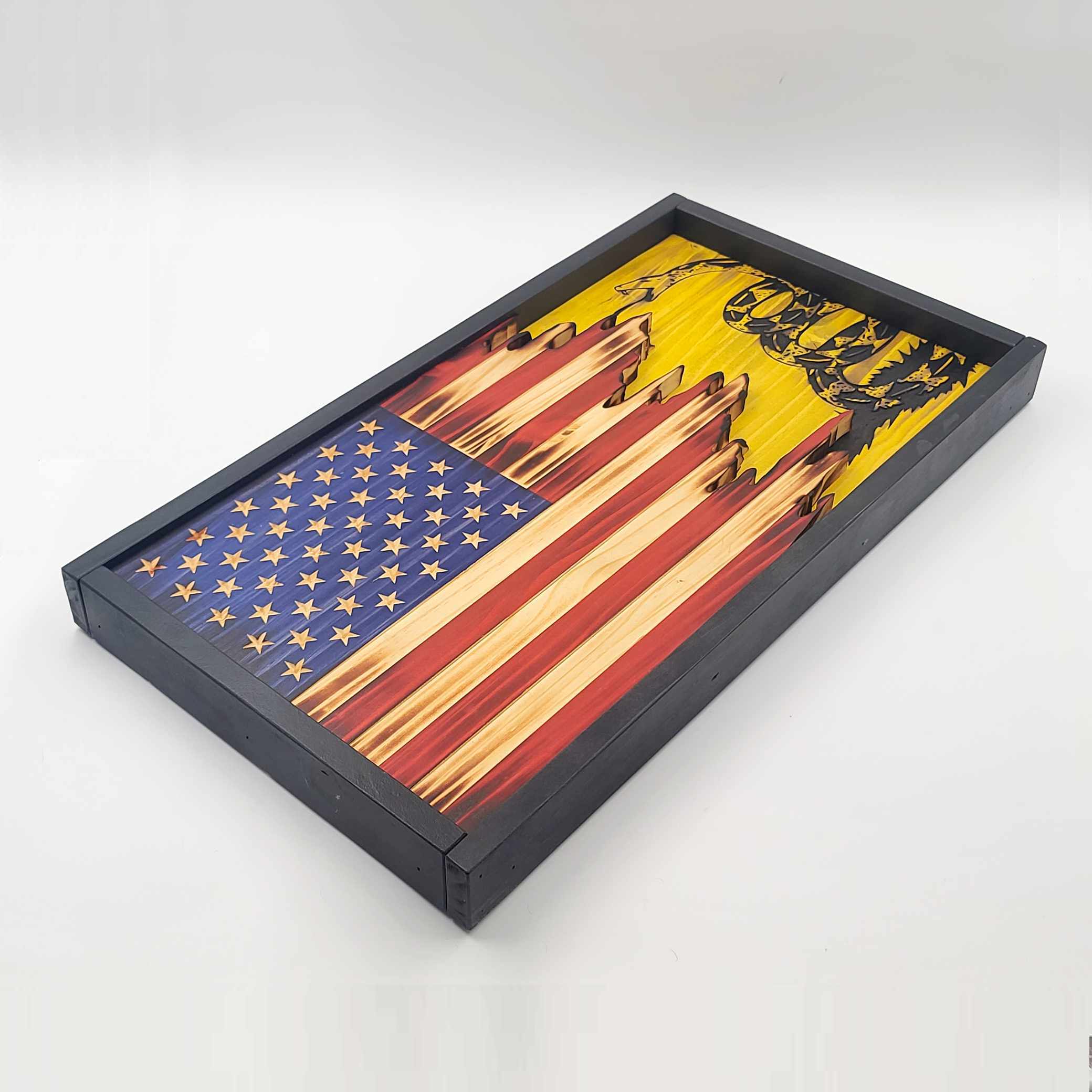 SWLF002 - Gadsden Wooden American Flag - Layered - Carved Flags