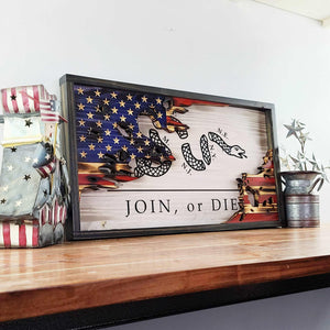 Join or Die Wood Flag (Layered) - Premium Wooden American Flag from Crater Goods - Just $79.99! Shop now at Crater Goods