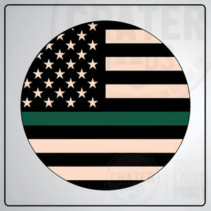 Wooden American Flag Challenge Coin Holder | SWCC001 - 13’’ x 24’’ / Thin Green Line - Carved Coin Holders