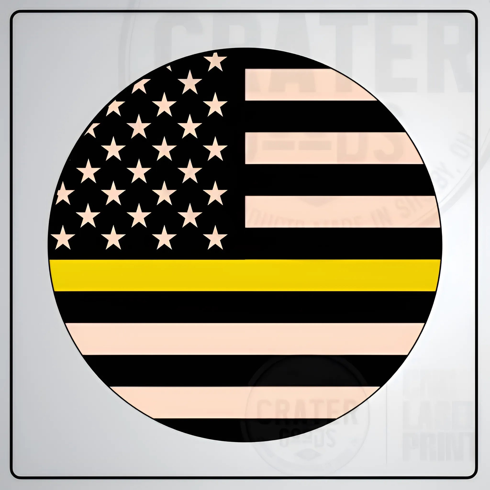 Wooden American Flag Challenge Coin Holder | SWCC001 - 13’’ x 24’’ / Thin Yellow Line - Carved Coin Holders