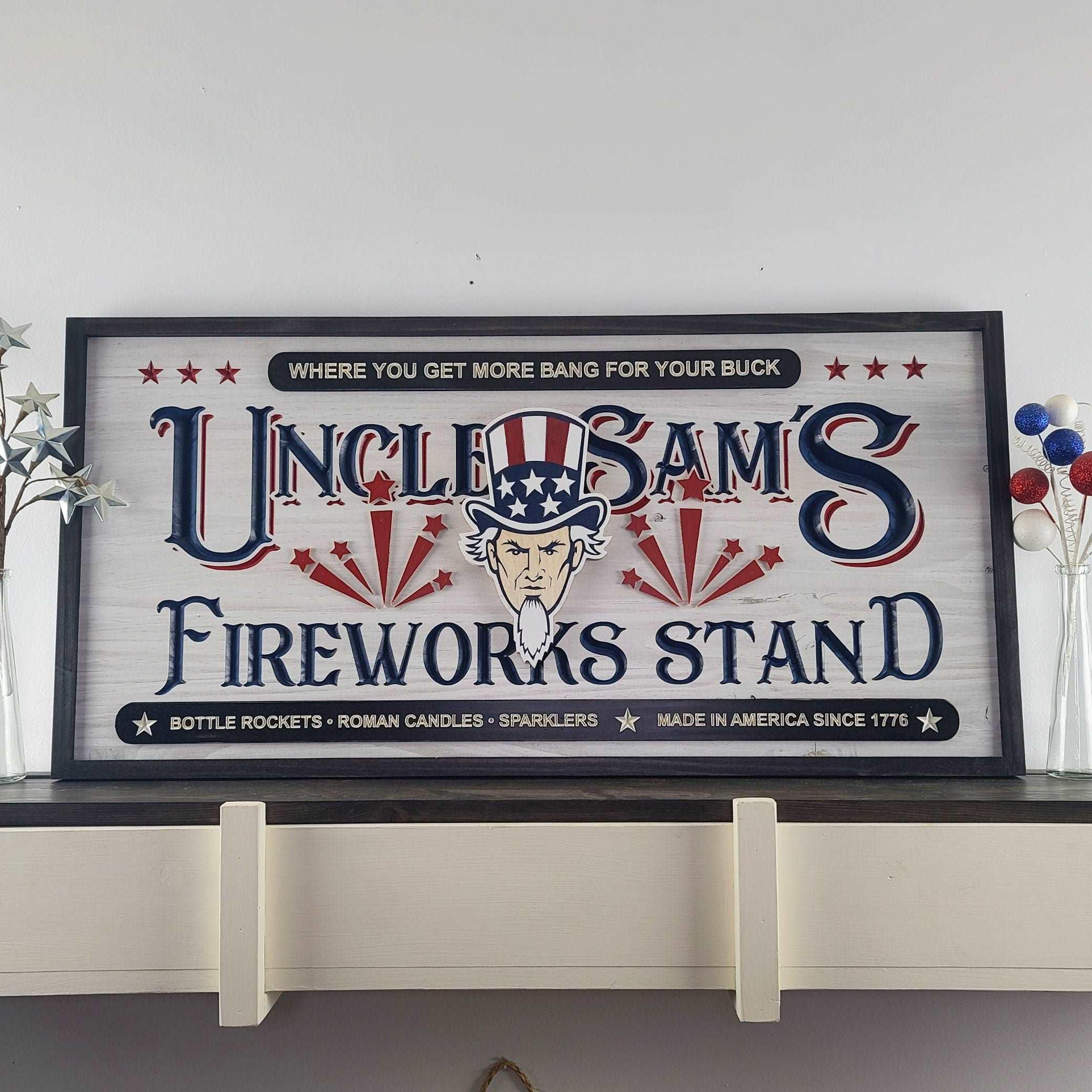 Uncle Sam's Fireworks Stand - Premium Wood Patriotic Sign from Crater Goods - Just $149.99! Shop now at Crater Goods