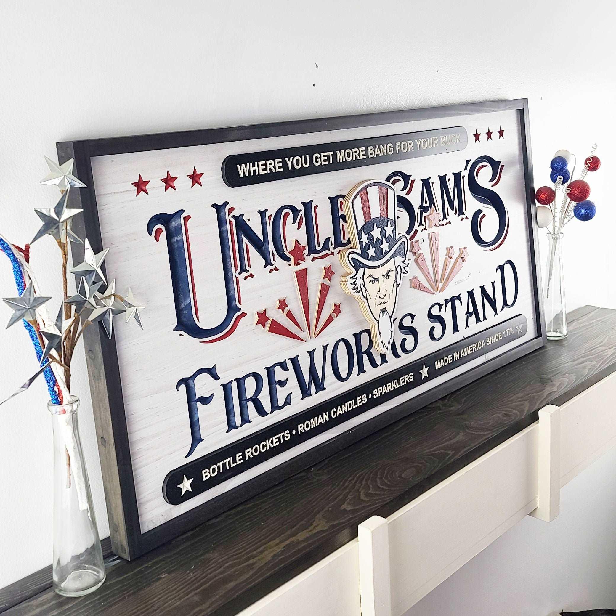 Uncle Sam's Fireworks Stand - Premium Wood Patriotic Sign from Crater Goods - Just $149.99! Shop now at Crater Goods