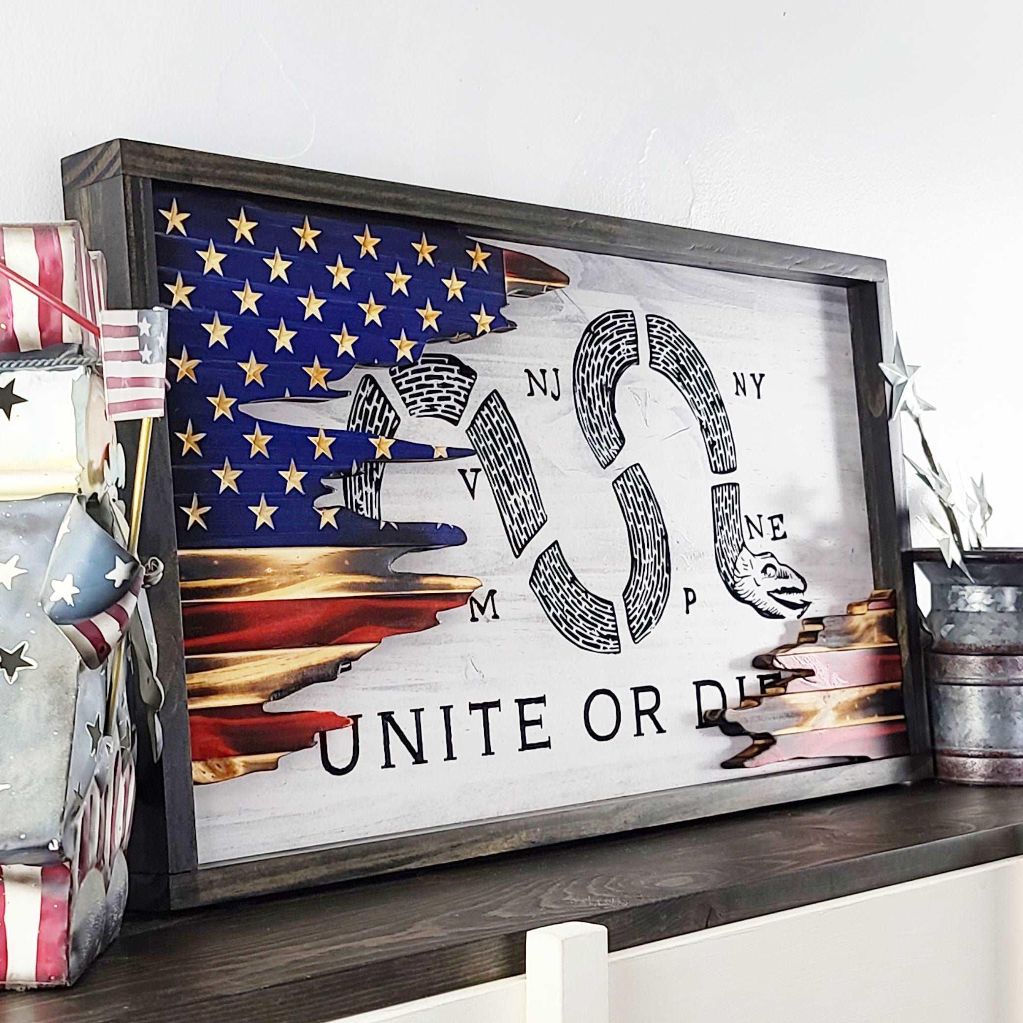 Unite or Die Wood Flag (Layered) - Premium Wooden American Flag from Crater Goods - Just $79.99! Shop now at Crater Goods