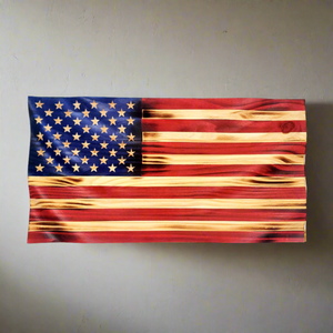 SWWF001 - Wooden American Flag | Wavy - Carved Flags