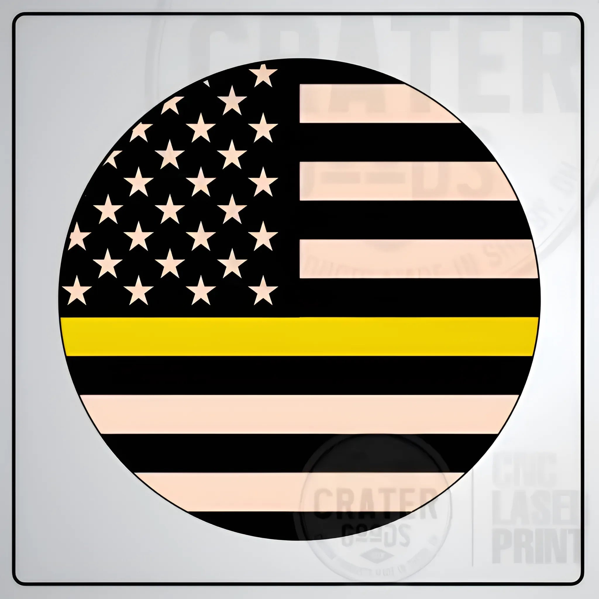 Wooden American Flag Challenge Coin Holder | SWCC001 - 13’’ x 24’’ / Thin Yellow Line - Carved Coin Holders